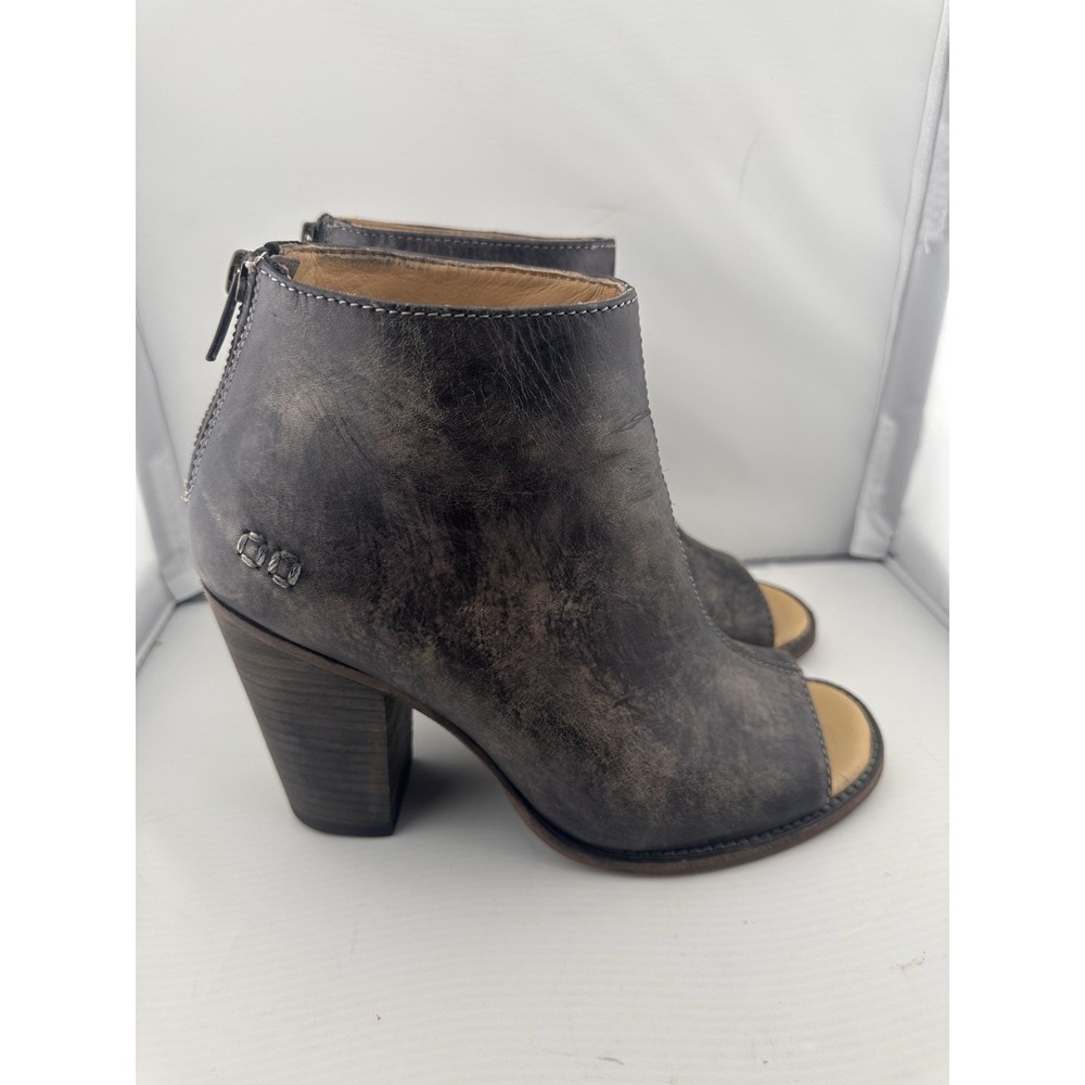 Bed Stu Onset Distressed Leather Peep-Toe Booties 8.5 Black Driftwood Western